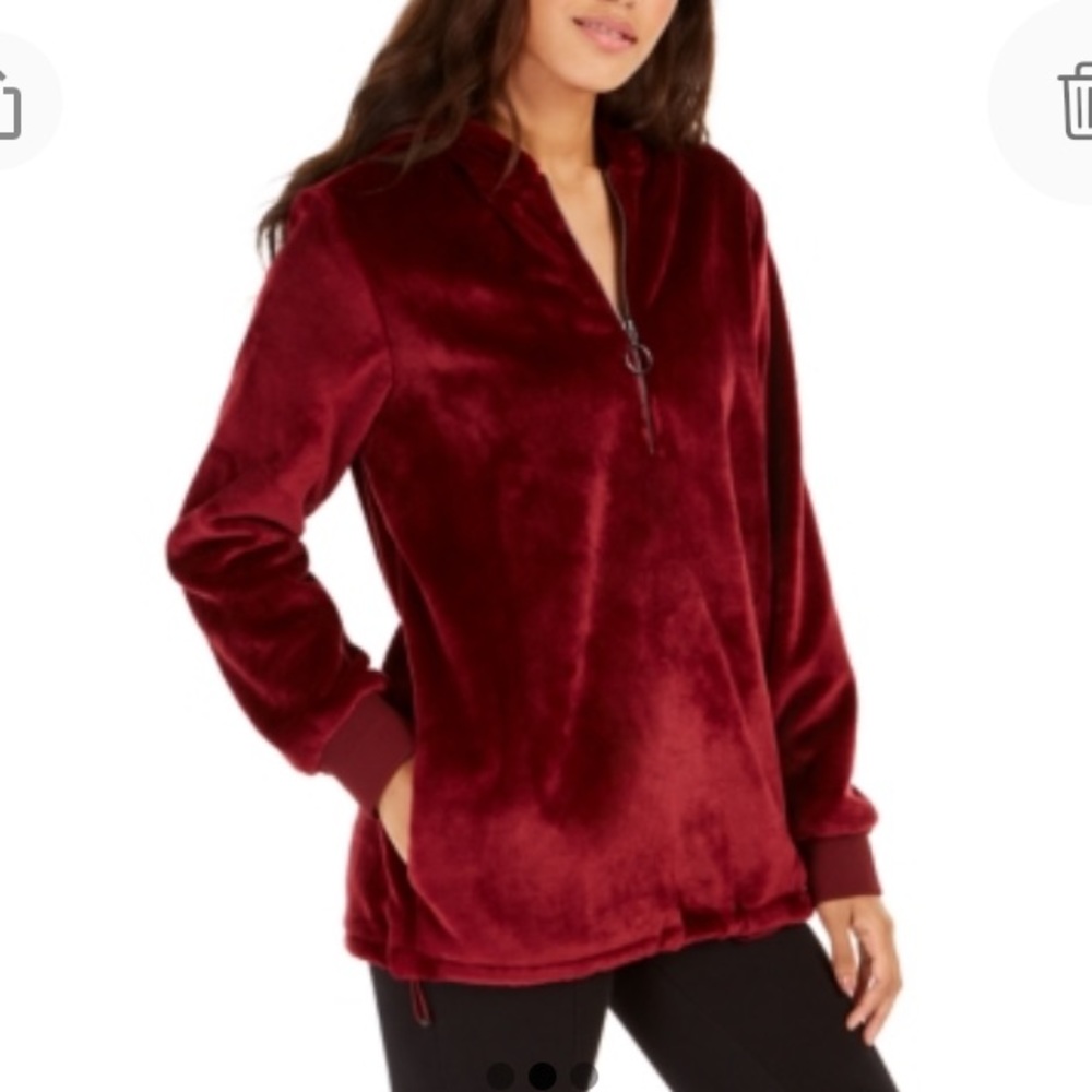 NEW Ideology Fleece 1/4 Zip Soft Velour Hoodie Pullover, Size Small, Burgandy